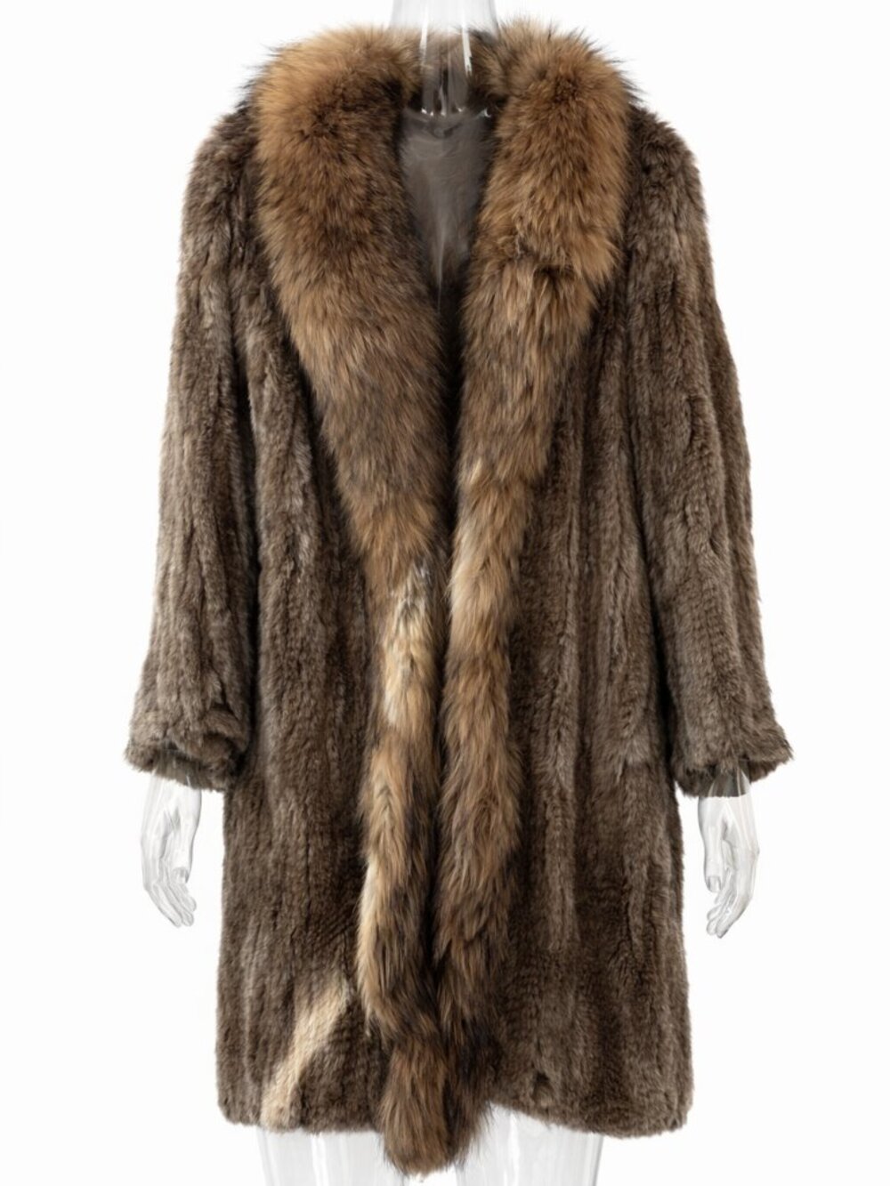 Carolina Herrera brown rabbit and raccoon vintage coat size small